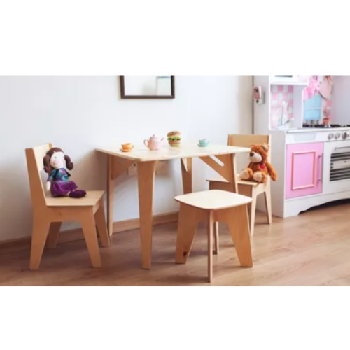 2 Chairs 1 Table 1 Bench Children Infant Nanu Wooden Dining Room